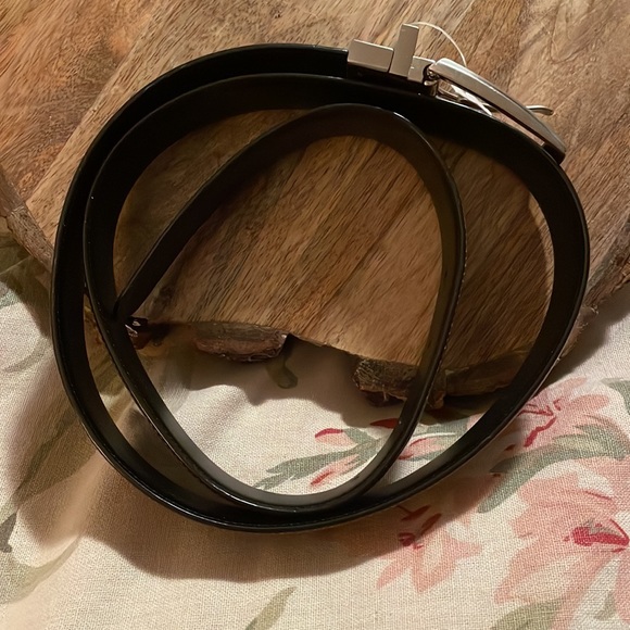 PERRY ELLIS Size W 32-38” Bonded Leather Belt Square Bright Silver Brown $49 NEW - Picture 6 of 13